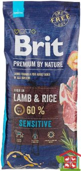 Купить корм brit premium by nature sensitive lamb для собак с чувствительным пищеварением ягненок 15кг.