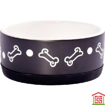 Купить керамикарт миска керамическая нескользящая для собак черная с косточками.