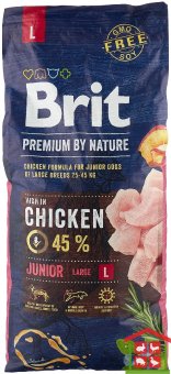 Купить корм brit premium by nature junior l для молодых собак крупных пород 15кг.